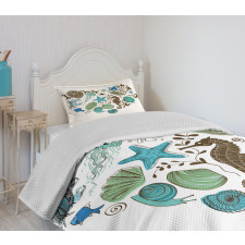 Heart with Aquatic Animals Bedspread Set