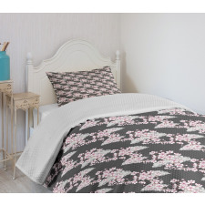 Sakura Branches Greyscale Bedspread Set