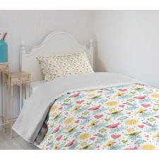 Birds Hearts and Flowers Bedspread Set