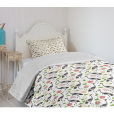 Oriental Bird Motif Bedspread Set