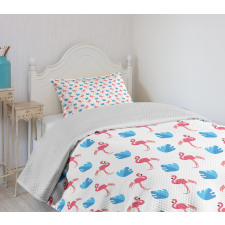 Flamingo Birds Palm Leaves Bedspread Set