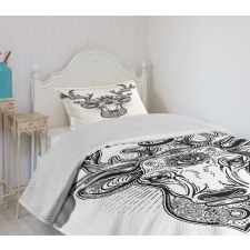 Ornate Deer Head Moon Antlers Bedspread Set