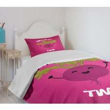 Happy Beet Character Words Bedspread Set