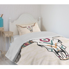 Tribal Bull Skull Folkloric Bedspread Set