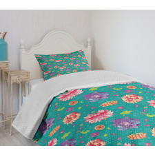 Oriental Garden Art Motifs Bedspread Set