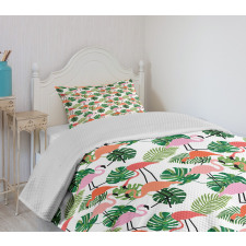 Hipster Flamingo Monstera Bedspread Set