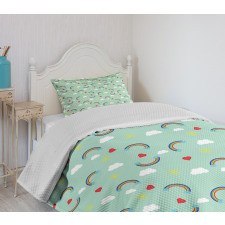 Rainbow Sky Clouds Heart Bedspread Set