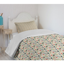 Foliage Motifs Holly Berries Bedspread Set