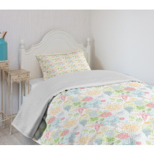 Birds and Flower Composition Bedspread Set