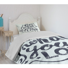 Lettering Blue Grunge Star Bedspread Set