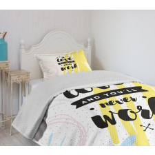 Retro Memphis Pattern Phrase Bedspread Set