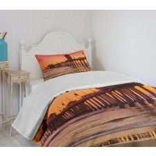 Huntington Beach Pier Sunset Bedspread Set