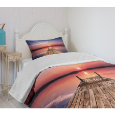 Panoramic Lake Old Pier Sunset Bedspread Set