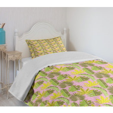 Tropic Leaves on Checkered Bedspread Set