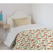 Carnations Curlicue Leaves Bedspread Set