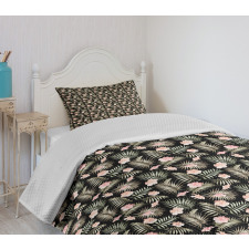 Tropical Flora on Exotic Leaf Bedspread Set