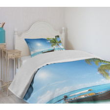 Wooden Boat on Exotic Beach Bedspread Set