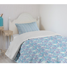 Pattern Blue Toned Crystals Bedspread Set