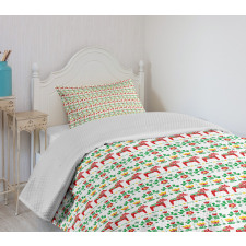 Floral Swedish Dala Horse Bedspread Set