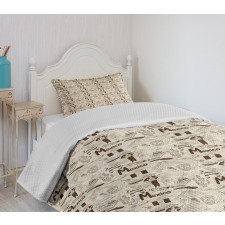 Sketch Cultural Item Pattern Bedspread Set