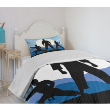 Karate Men Silhouettes Sun Bedspread Set