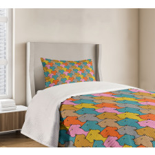 Colorful Grumpy Face Cats Bedspread Set