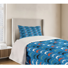 Jumping Pose Drawn Animal Art Bedspread Set