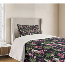 Palm Leaves Flowers Bedspread Set