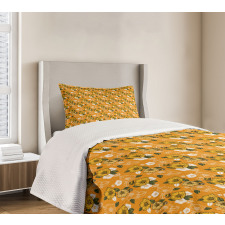 Orange Tones Spring Blossom Bedspread Set