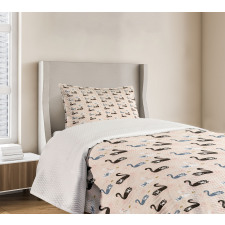 Black White Aquatic Bird Bedspread Set