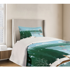 Ice Skating Frozen Lake Art Bedspread Set