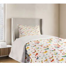 Colorful Chickens and Eggs Bedspread Set