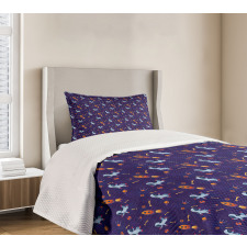 Astronauts Planets on Space Bedspread Set