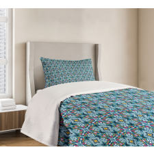 Azulejo Style Floral Tile Art Bedspread Set