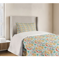 Botanical Leaves and Flowers Bedspread Set