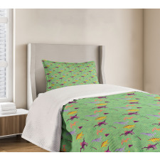 Sketch and Cartoon Dinosaur Bedspread Set