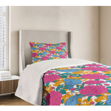 Spring Peony Blossoms Leaves Bedspread Set