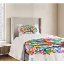 Blooming Flowers Heart Bedspread Set