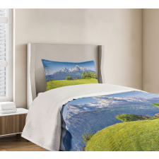 Alps with Meadow Flora Bedspread Set