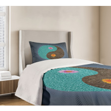 Yin Yang Flower Teal Brown Bedspread Set