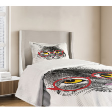 Nerd Cat with Glasses Bedspread Set