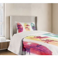 Palm Trees Seagulls Bedspread Set