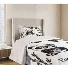 Hand Drawn Panda Poses Bedspread Set