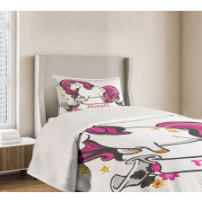 Unicorn with Pink Hair Bedspread Set