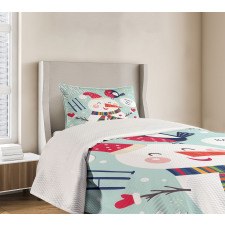 Bird Snow Xmas Theme Bedspread Set