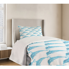 Aqua Dolphins Leaves Bedspread Set