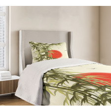 Asian Branch on Sunset Birds Bedspread Set