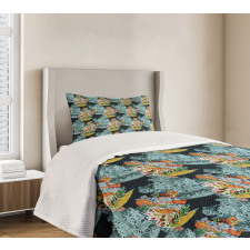 Oriental Style Motifs Bedspread Set