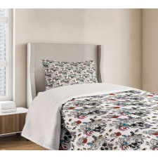 Skulls and Flowers Bedspread Set