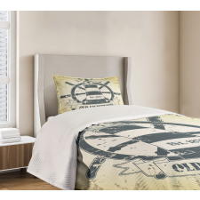 Ship Helm Wheel Retro Bedspread Set